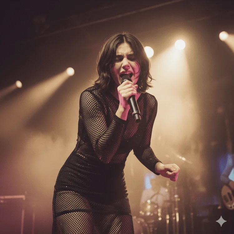 A woman singing on stage