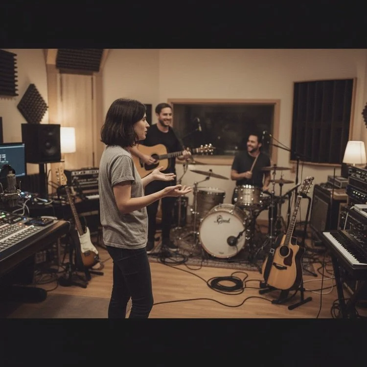 Musicians together in a recording studio
